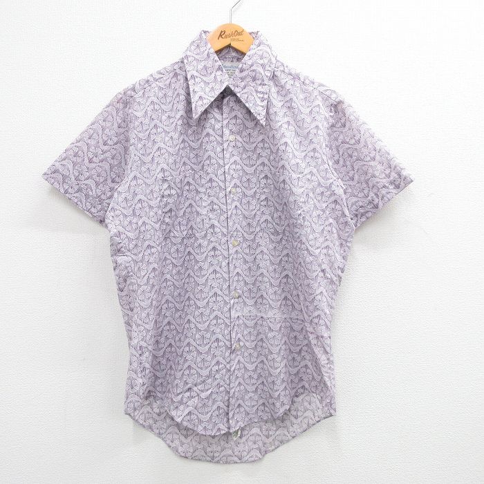 M★古着 半袖 シャツ メンズ 70年代 70s 総柄 薄紫他 パープル 24apr18 中古 トップス