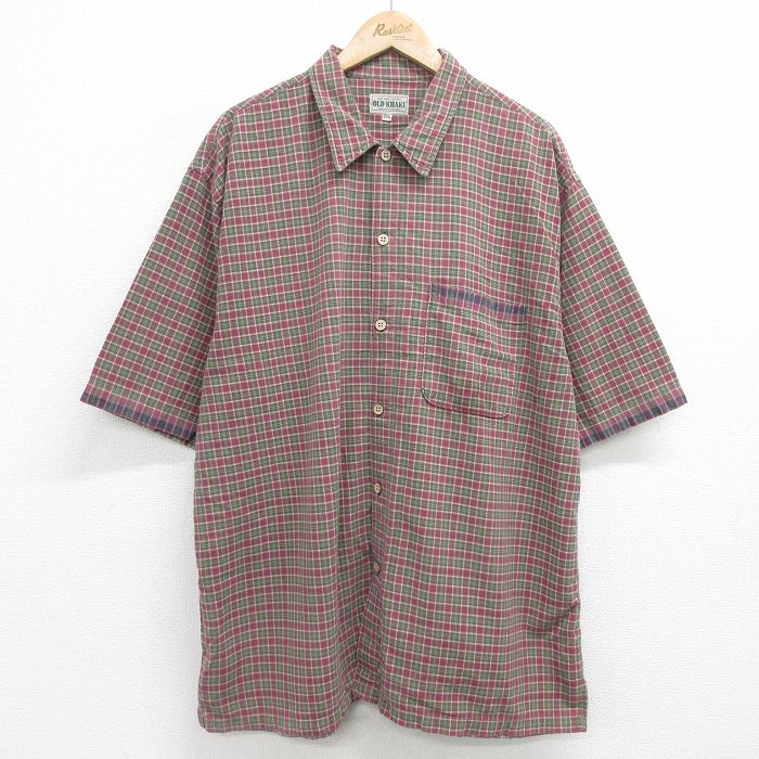 XL★古着 半袖 シャツ メンズ 00年代 00s 大きいサイズ ロング丈 コットン 紫他 パープル チェック 24apr18 中古 トップス