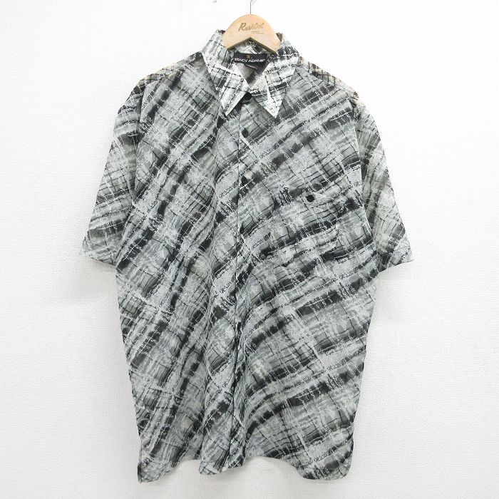 XL★古着 半袖 シャツ メンズ STACY ADAMS 大きいサイズ ロング丈 グレー他 チェック 24apr18 中古 トップス