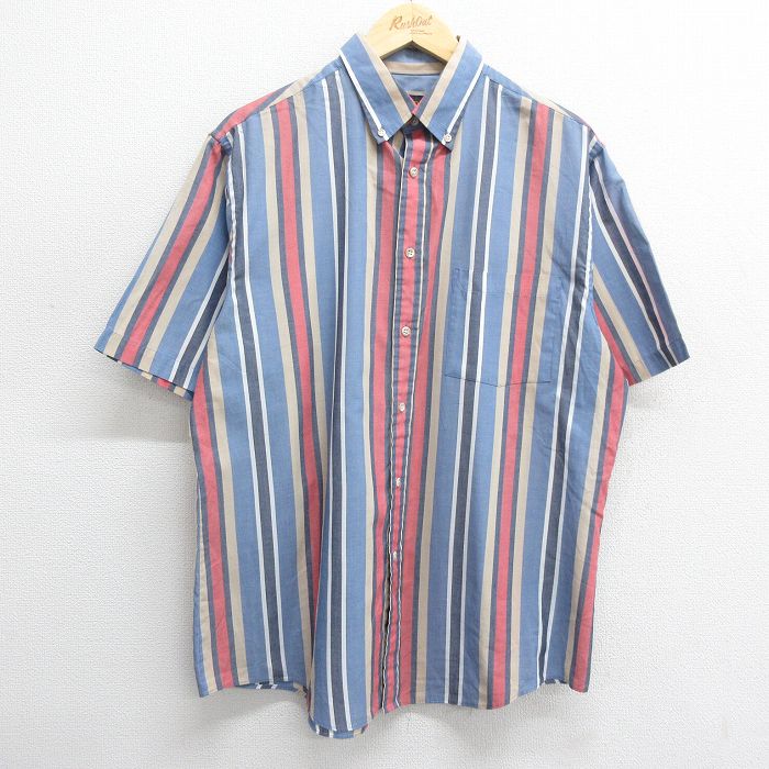 00s 半袖シャツ ネイビーストライプ XL | 古着