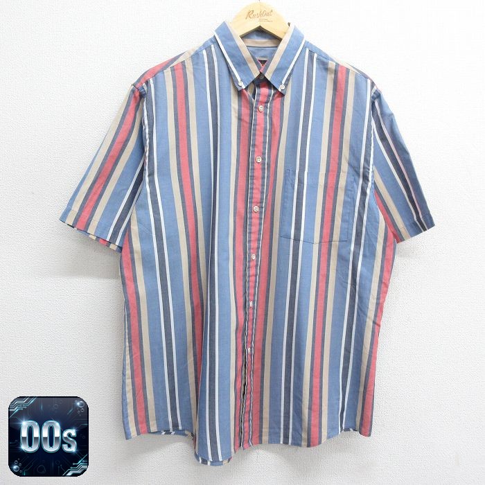 00s 半袖シャツ ネイビーストライプ XL | 古着