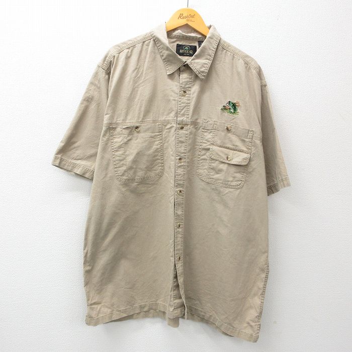 XL★古着 レッドヘッド 半袖 シャツ メンズ 00年代 00s 魚 大きいサイズ ロング丈 コットン ベージュ カーキ 24apr20 中古 トップス