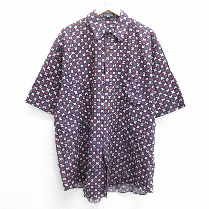XL★古着 半袖 シャツ メンズ 00年代 00s ロング丈 大きいサイズ エンジ他 24may11 中古 トップス