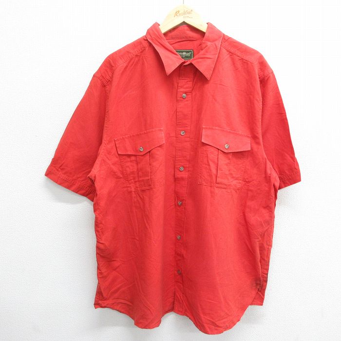 XL★古着 エディーバウアー 半袖 シャツ メンズ 大きいサイズ リネン オレンジ 24may11 中古 トップス