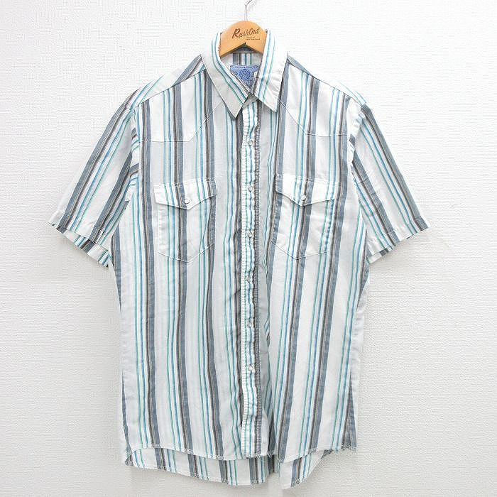 90s 半袖ウエスタンシャツ ホワイトストライプ L | 古着