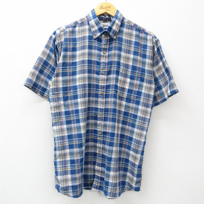 L★古着 ベーシックエディションズ 半袖 シャツ メンズ 00年代 00s ボタンダウン 紺他 ネイビー チェック 24may25 中古 トップス