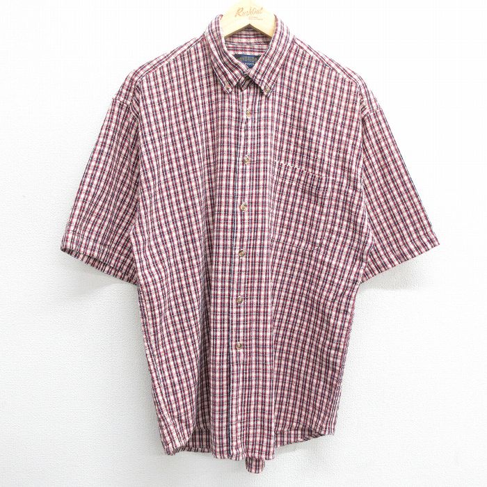 L★古着 半袖 シャツ メンズ 00年代 00s ボタンダウン 赤他 レッド チェック 24may25 中古 トップス