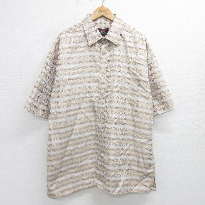 【50%OFF】XL★古着 半袖 シャツ メンズ 00年代 00s 花柄 大きいサイズ ロング丈 ベージュ他 カーキ 24jun12 中古 トップス