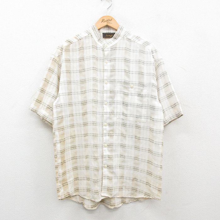 半袖シャツ ベージュチェック L | 古着