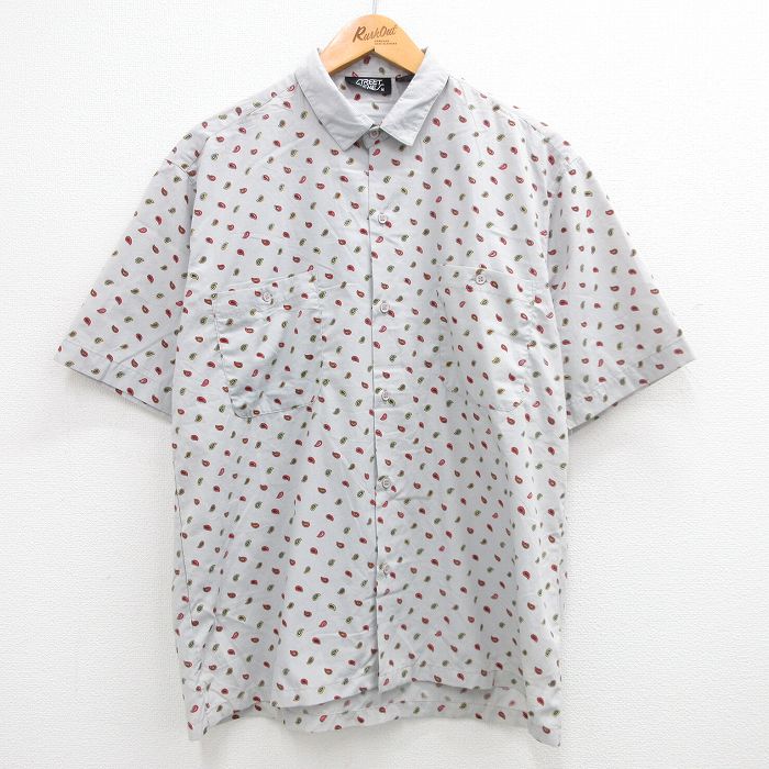 【50%OFF】L★古着 半袖 シャツ メンズ 00年代 00s 総柄 薄グレー他 24jun22 中古 トップス