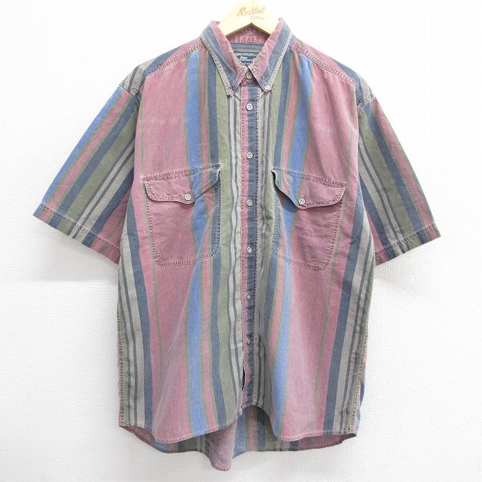 L★古着 Pier Connection 半袖 シャツ メンズ 90年代 90s コットン ボタンダウン 紺他 ネイビー 24jun25 中古 トップス