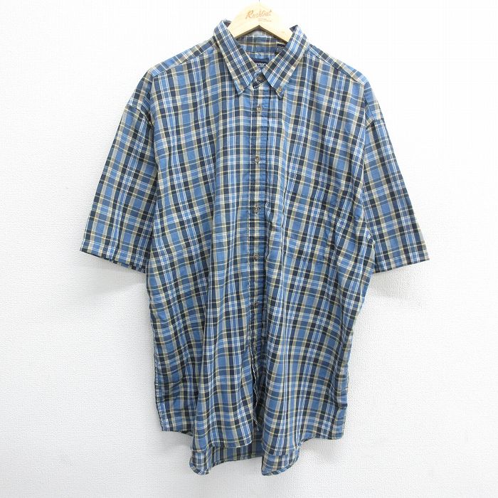 【50%OFF】XL★古着 ピューリタン 半袖 シャツ メンズ 00年代 00s ロング丈 大きいサイズ ボタンダウン 紺他 ネイビー チェック 24jun25 中古 トップス
