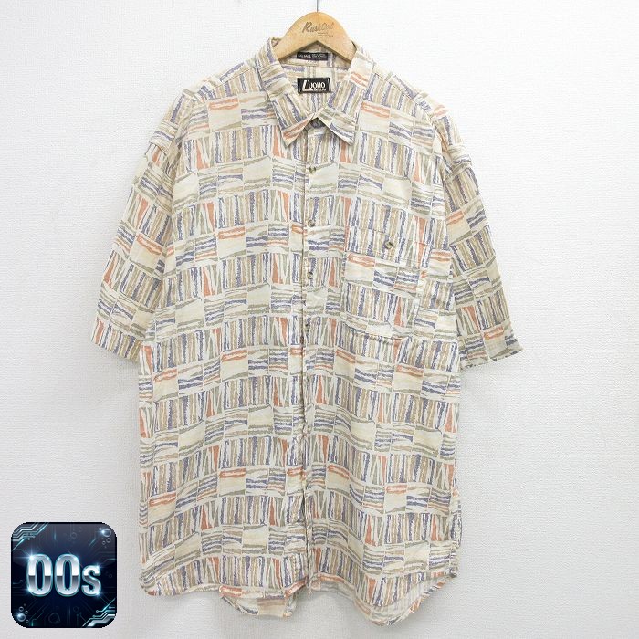 【50%OFF】00s 半袖シャツ 総柄 ベージュ XL | 古着