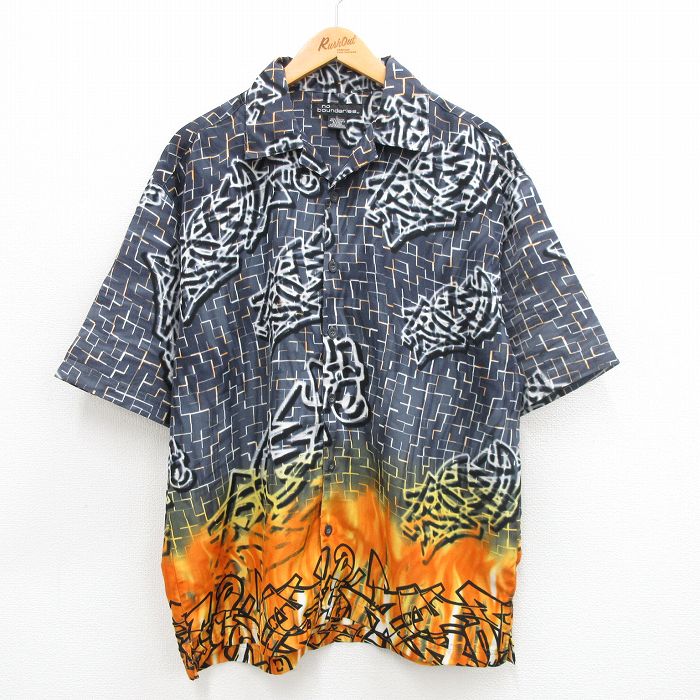 XL★古着 no boundaries 半袖 シャツ メンズ 00年代 00s 開襟 オープンカラー グレー他 【spe】 24jul05 中古 トップス