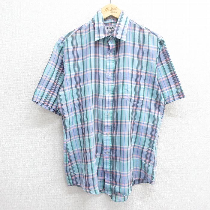 L★古着 半袖 シャツ メンズ 青緑系 チェック 24jul19 中古 トップス