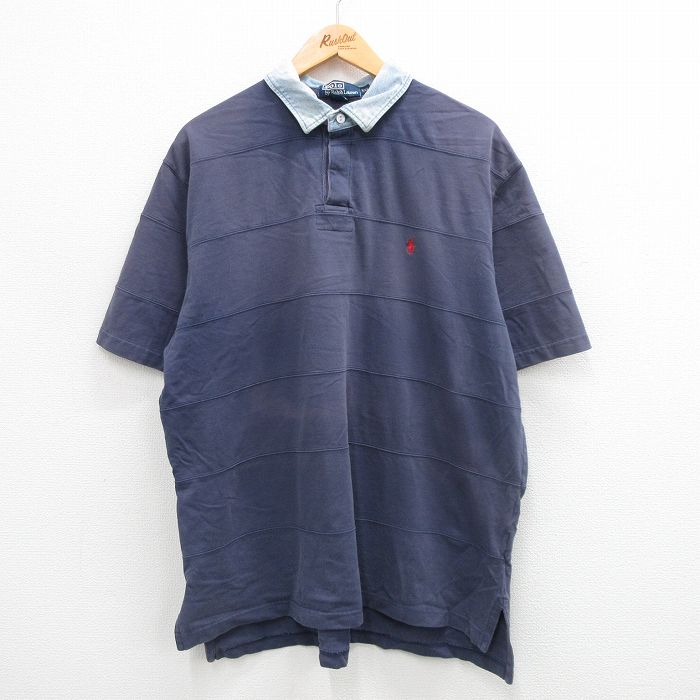 【50%OFF】XL★古着 ラルフローレン Ralph Lauren 半袖 ブランド ラガー シャツ メンズ 90年代 90s ワンポイントロゴ コットン 紺他 ネイビー 【spe】 24aug03 中古 トップス