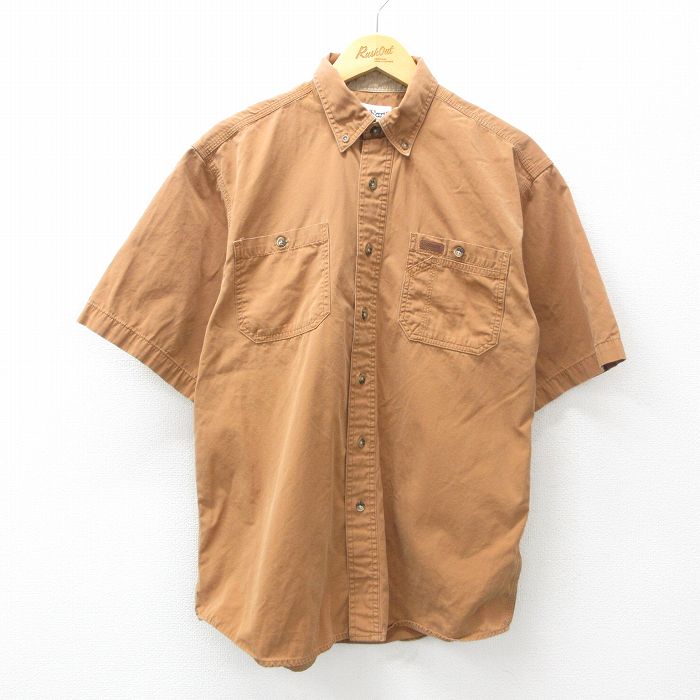 L★古着 カーハート Carhartt 半袖 シャツ メンズ ダック地 コットン ボタンダウン 茶 ブラウン 25mar31 中古 トップス