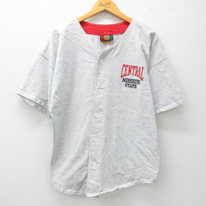 L★古着 半袖 ベースボール シャツ メンズ 90年代 90s CENTRAL コットン USA製 薄グレー 霜降り 25mar31 中古 トップス