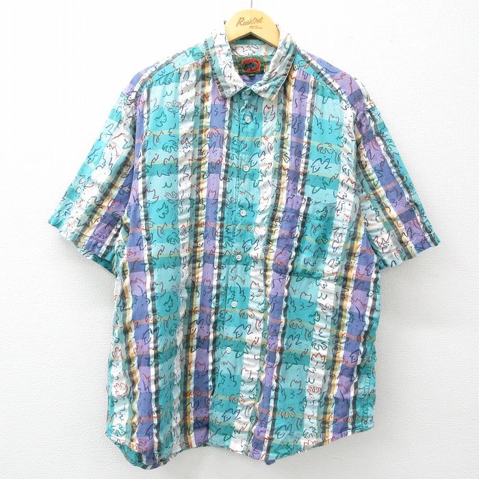 【50%OFF】XL★古着 ボストントレーダーズ 半袖 シャツ メンズ 00年代 00s 大きいサイズ コットン 青緑他 25mar31 中古 トップス