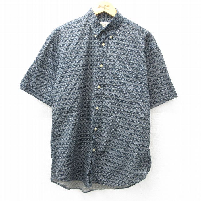L★古着 半袖 シャツ メンズ 90年代 90s コットン ボタンダウン 紺他 ネイビー 25mar31 中古 トップス
