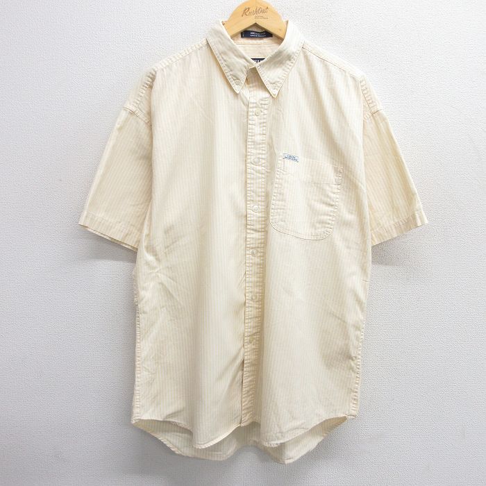 【50%OFF】XL★古着 ラルフローレン Ralph Lauren チャップス 半袖 ブランド シャツ メンズ 90年代 90s 大きいサイズ コットン ボタンダウン 黄他 イエロー ストライプ 25mar31 中古 トップス