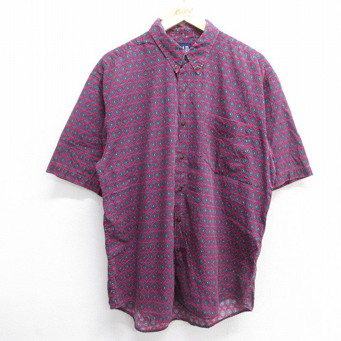 XL★古着 ギャップ GAP 半袖 シャツ メンズ 90年代 90s 総柄 赤他 レッド 【spe】 25mar31 中古 トップス