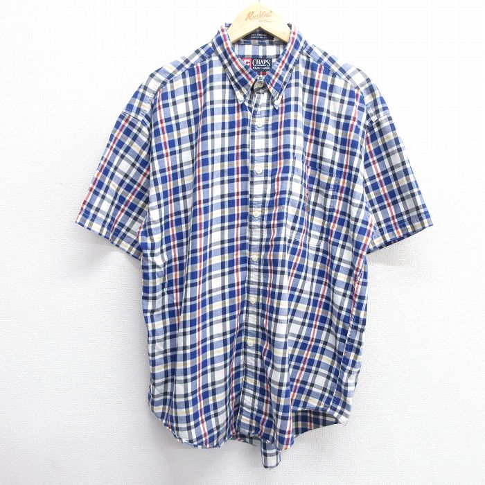 XL★古着 ラルフローレン Ralph Lauren チャップス 半袖 ブランド シャツ メンズ 90年代 90s コットン ボタンダウン 紺他 ネイビー チェック 25mar31 中古 トップス