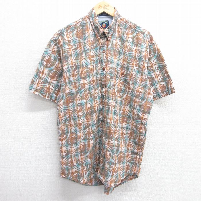 XL★古着 ラルフローレン Ralph Lauren チャップス 半袖 ブランド シャツ メンズ 80年代 80s コットン ボタンダウン ベージュ他 カーキ チェック 【spe】 25mar31 中古 トップス
