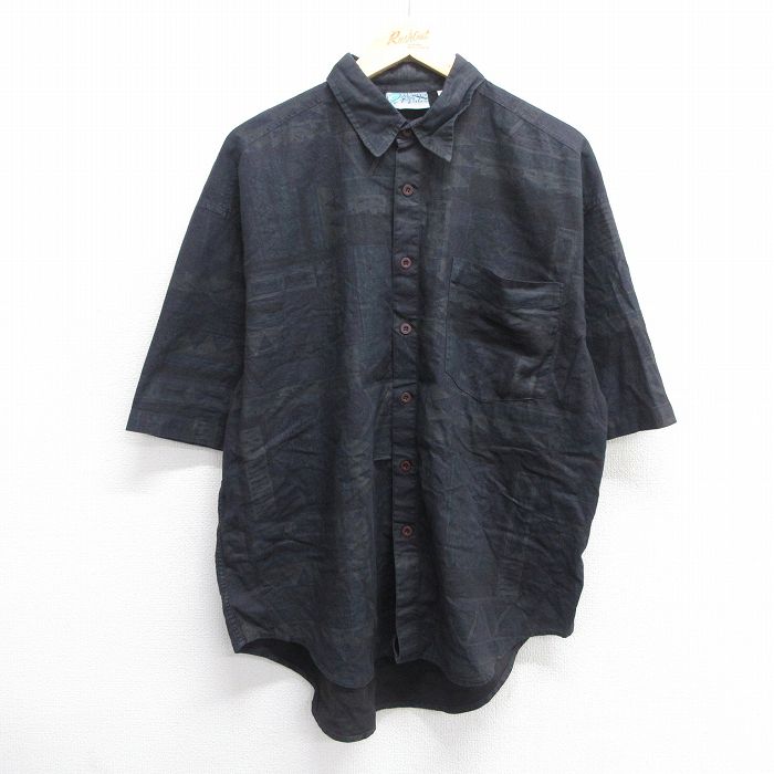 XL★古着 半袖 シャツ メンズ 90年代 90s コットン 黒 ブラック 25mar31 中古 トップス