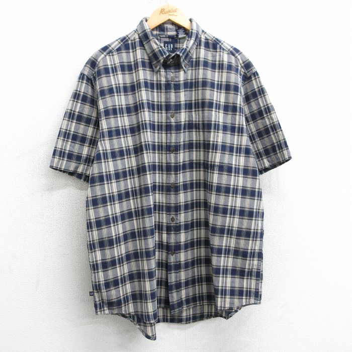 XL★古着 ギャップ GAP 半袖 シャツ メンズ 00年代 00s 大きいサイズ コットン ボタンダウン 紺他 ネイビー チェック 25apr01 中古 トップス