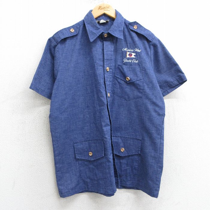 L★古着 半袖 シャツ メンズ 90年代 90s 旗 紺 ネイビー 25apr01 中古 トップス