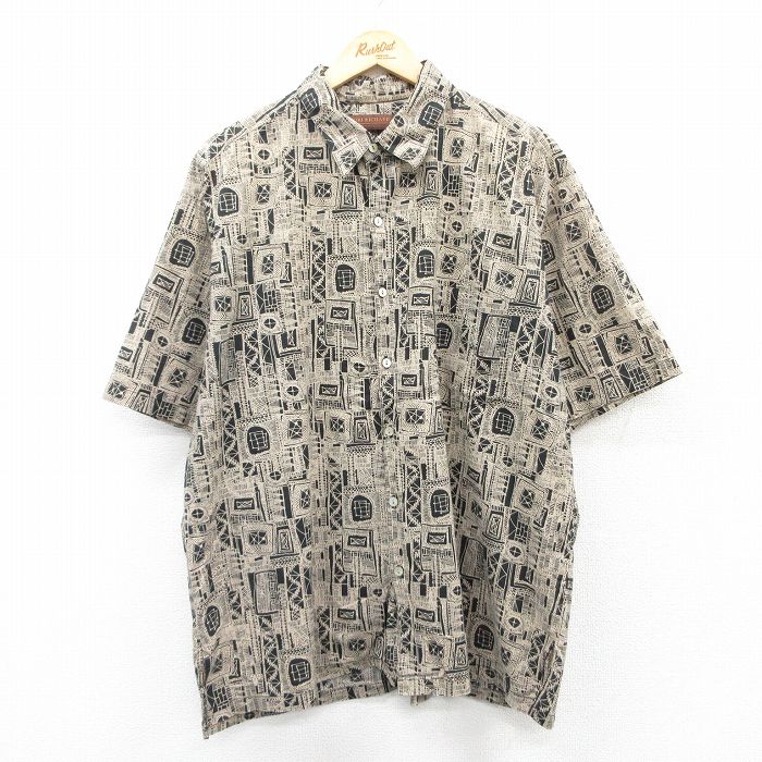 XL★古着 半袖 シャツ メンズ 90年代 90s 大きいサイズ コットン ボタンダウン USA製 濃紺他 ネイビー チェック 25apr01 中古 トップス