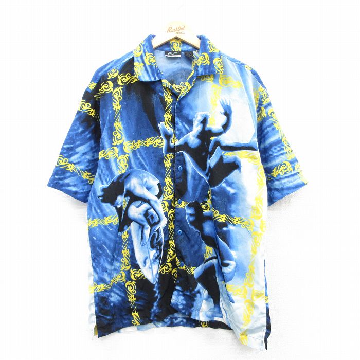 XL★古着 半袖 シャツ メンズ サーフィン 大きいサイズ 開襟 オープンカラー 紺他 ネイビー 25apr01 中古 トップス