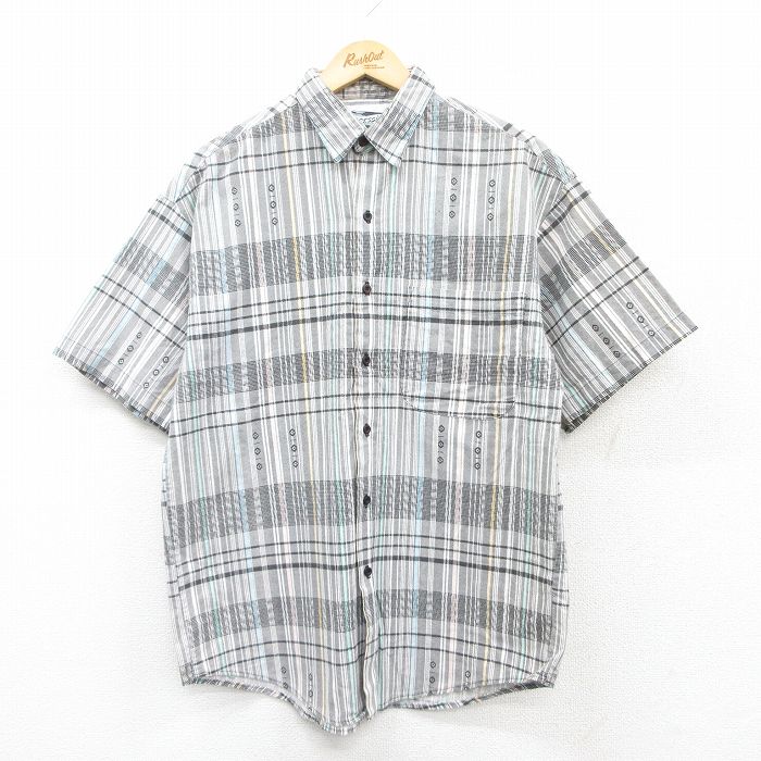 M★古着 半袖 シャツ メンズ 00年代 00s コットン 黒他 ブラック チェック 25apr01 中古 トップス