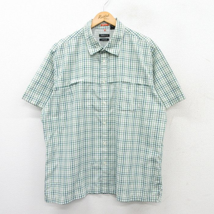 XL★古着 バンヒューセン 半袖 シャツ メンズ 大きいサイズ 緑他 グリーン チェック 25apr01 中古 トップス