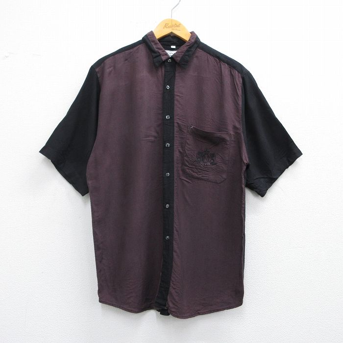 L★古着 半袖 シャツ メンズ 90年代 90s NOVIN ツートンカラー レーヨン エンジ他 25apr02 中古 トップス