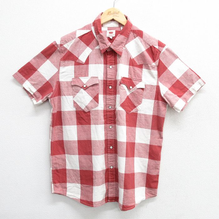 L★古着 リーバイス Levis 半袖 ウエスタン シャツ メンズ コットン エンジ他 チェック 25apr02 中古 トップス