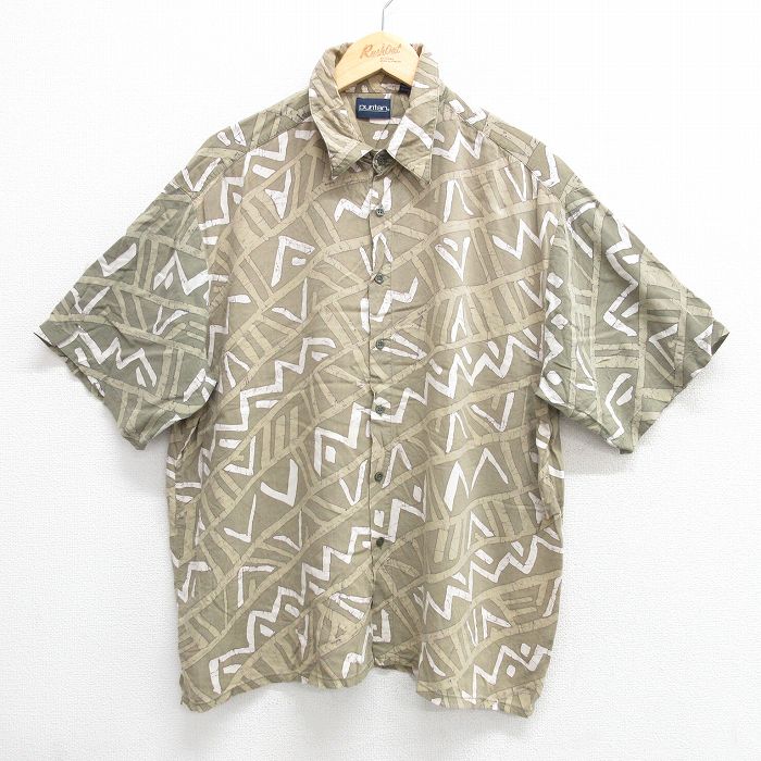 XL★古着 ピューリタン 半袖 シャツ メンズ 00年代 00s 総柄 レーヨン 薄緑 グリーン 25apr02 中古 トップス