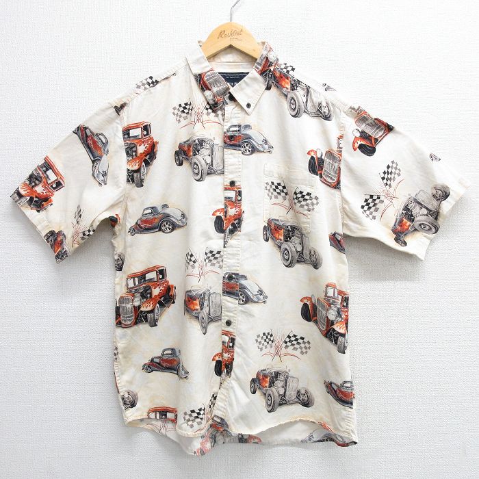 XL★古着 半袖 シャツ メンズ ホットロッド HOT ROD 大きいサイズ コットン ボタンダウン ベージュ カーキ 25apr02 中古 トップス