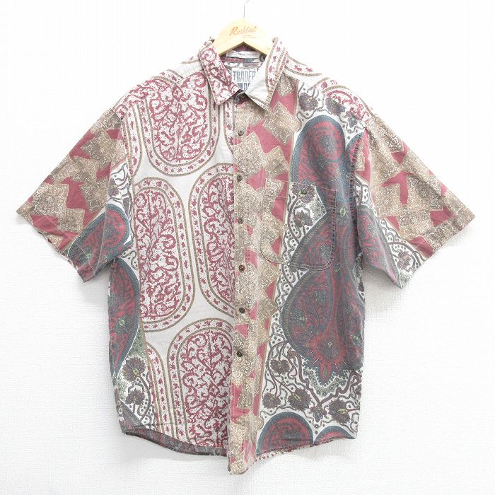 L★古着 半袖 シャツ メンズ 90年代 90s 総柄 コットン エンジ他 【spe】 25apr02 中古 トップス
