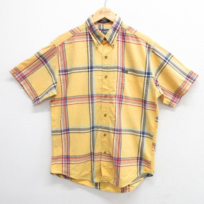 L★古着 ラルフローレン Ralph Lauren チャップス 半袖 ブランド シャツ メンズ 90年代 90s コットン 黄他 イエロー チェック 25apr02 中古 トップス
