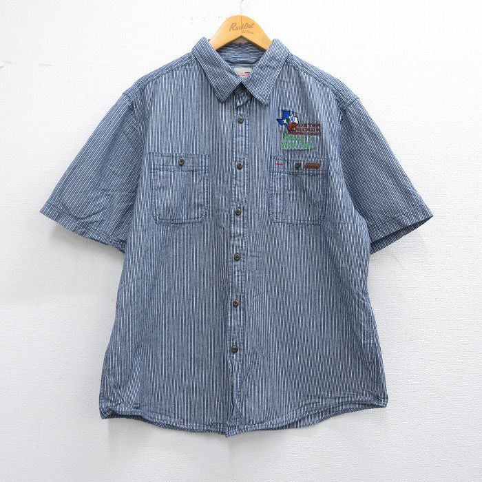 XL★古着 ディッキーズ Dickies 半袖 シャツ メンズ BUSTER BROWN コットン 紺他 ネイビー ストライプ 25apr03 中古 トップス