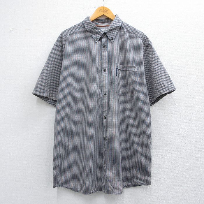 XL★古着 コロンビア COLUMBIA 半袖 シャツ メンズ 00年代 00s ロング丈 コットン ボタンダウン 紺他 ネイビー チェック 25apr03 中古 トップス