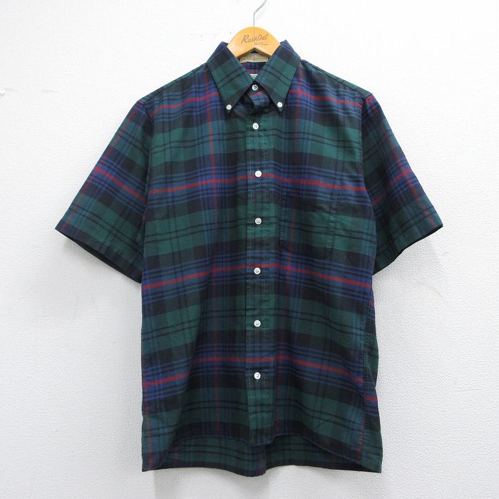 L★古着 エルエルビーン LLBEAN 半袖 シャツ メンズ 80年代 80s ボタンダウン USA製 緑他 グリーン チェック 【spe】 25apr03 中古 トップス