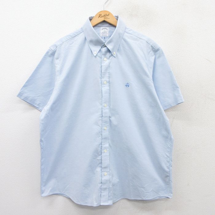 XL★古着 ブルックスブラザーズ BROOKS BROTHERS 半袖 ブランド シャツ メンズ ワンポイントロゴ オックスフォード 大きいサイズ ボタンダウン 薄紺 ネイビー 25apr03 中古 トップス