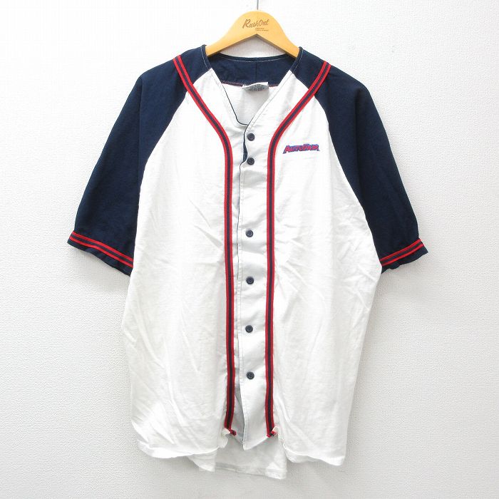 XL★古着 半袖 ベースボール シャツ メンズ 90年代 90s AUTOFAIR ラグラン コットン USA製 白他 ホワイト 25apr03 中古 トップス