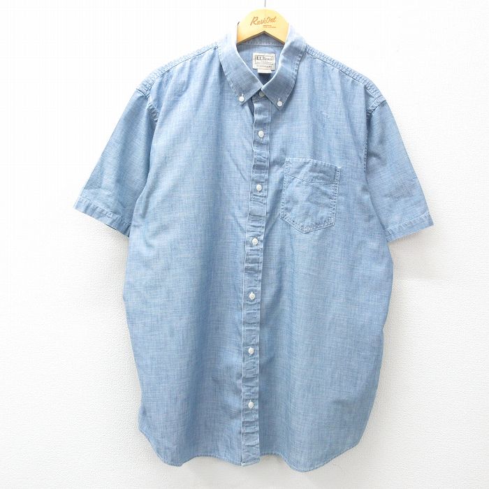XL★古着 エルエルビーン LLBEAN 半袖 シャツ メンズ 00年代 00s 大きいサイズ コットン ボタンダウン 紺 ネイビー 25apr03 中古 トップス