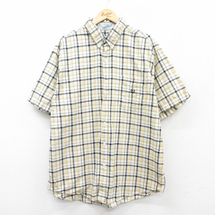 【50%OFF】XL★古着 ラルフローレン Ralph Lauren チャップス 半袖 ブランド シャツ メンズ 90年代 90s 大きいサイズ ロング丈 コットン ボタンダウン 黄他 イエロー チェック 25apr04 中古 トップス