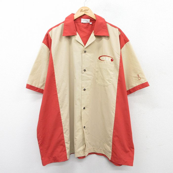 XL★古着 半袖 ボウリング シャツ メンズ TNBA ツートンカラー 大きいサイズ ロング丈 開襟 オープンカラー ベージュ他 カーキ 【spe】 25apr04 中古 トップス