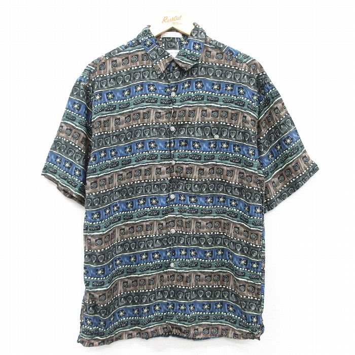 M★古着 ピエールカルダン pierre cardin 半袖 ブランド シャツ メンズ 90年代 90s レーヨン 紺他 ネイビー 25apr04 中古 トップス